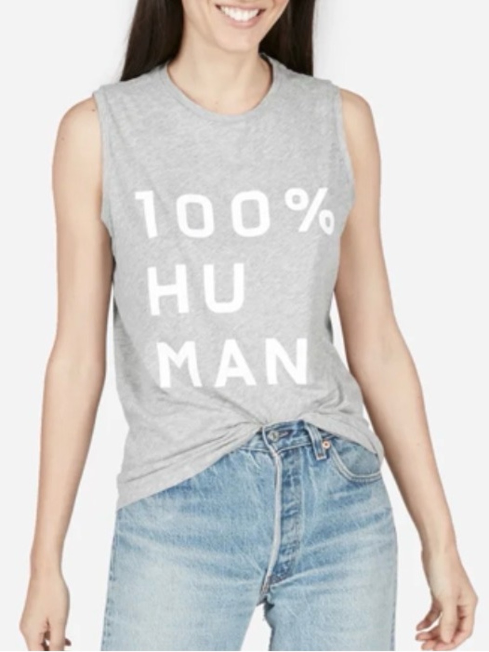 Everlane The 100% Human Muscle Tank In Large Print Women’s Medium Grey